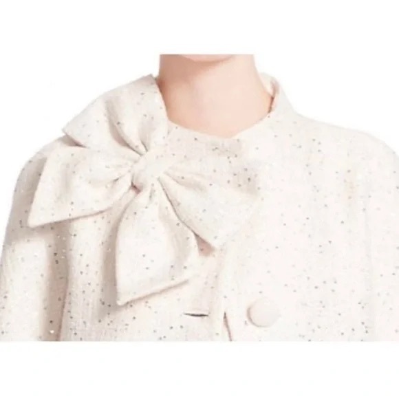 Kate Spade Tweed Blush Coat with Sequins and Bow Neck - Picture 11 of 11